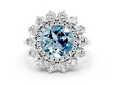 White gold Round Cut Aquamarine Floral Double Halo Engagement Ring with Prong Setting_102