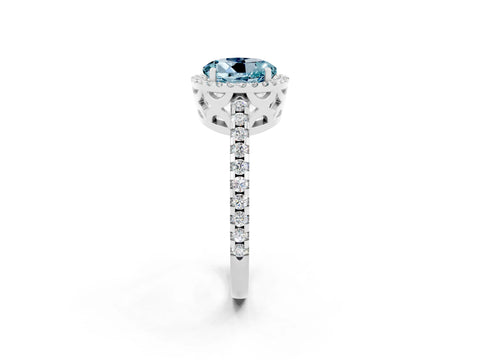 White gold Round Cut Aquamarine Halo Engagement Ring with Pavé Band and Prong Setting_14