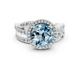 White gold Round Cut Aquamarine Halo Ring with Round Split Shank and Prong Setting_60