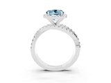 White gold Round Cut Aquamarine Halo Ring with Round Split Shank and Prong Setting_63