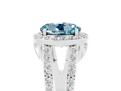 White gold Round Cut Aquamarine Halo Ring with Split Shank U-Prong Band and Four-Prong Setting_5
