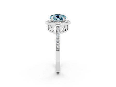 White gold Round Cut Aquamarine Halo Ring with Split Shank and Four-Prong Setting_2