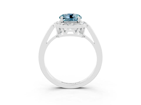 White gold Round Cut Aquamarine Halo Ring with Split Shank and Four-Prong Setting_3