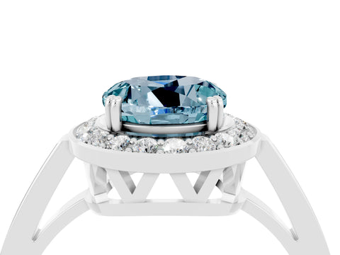White gold Round Cut Aquamarine Halo Ring with Split Shank and Four-Prong Setting_4