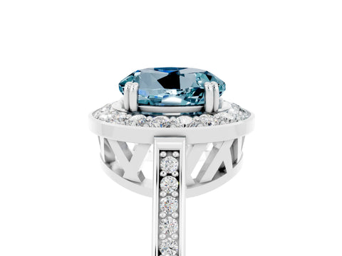 White gold Round Cut Aquamarine Halo Ring with Split Shank and Four-Prong Setting_5