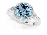 White gold Round Cut Aquamarine Halo Ring with Tapered Band and Four-Prong Setting_1