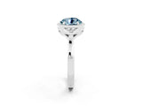 White gold Round Cut Aquamarine Halo Ring with Tapered Band and Four-Prong Setting_2