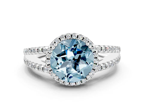 White gold Round Cut Aquamarine Halo Split Shank Engagement Ring_12