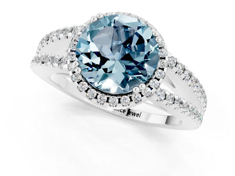 White gold Round Cut Aquamarine Halo Split Shank Engagement Ring_13