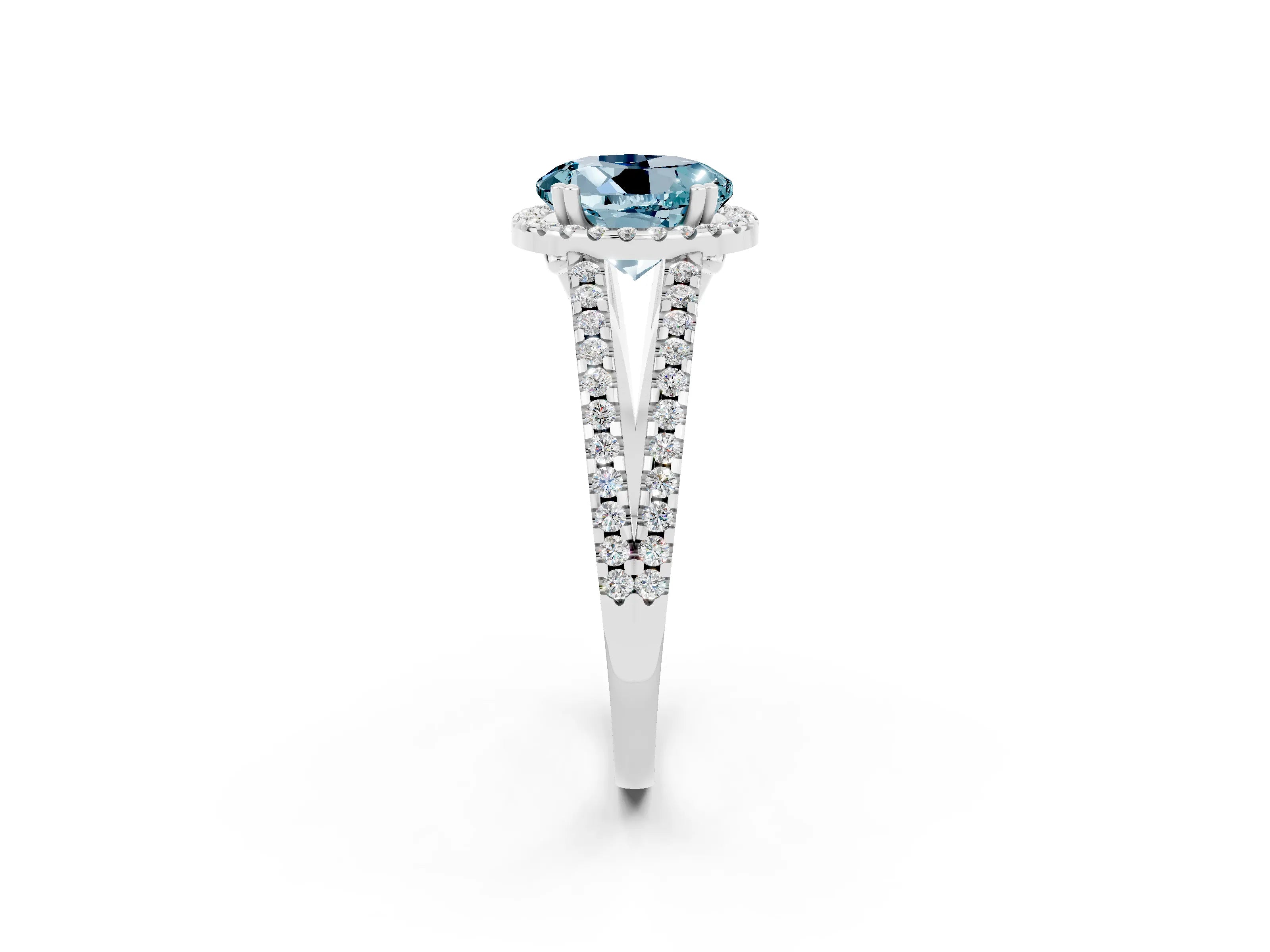 White gold Round Cut Aquamarine Halo Split Shank Engagement Ring_14