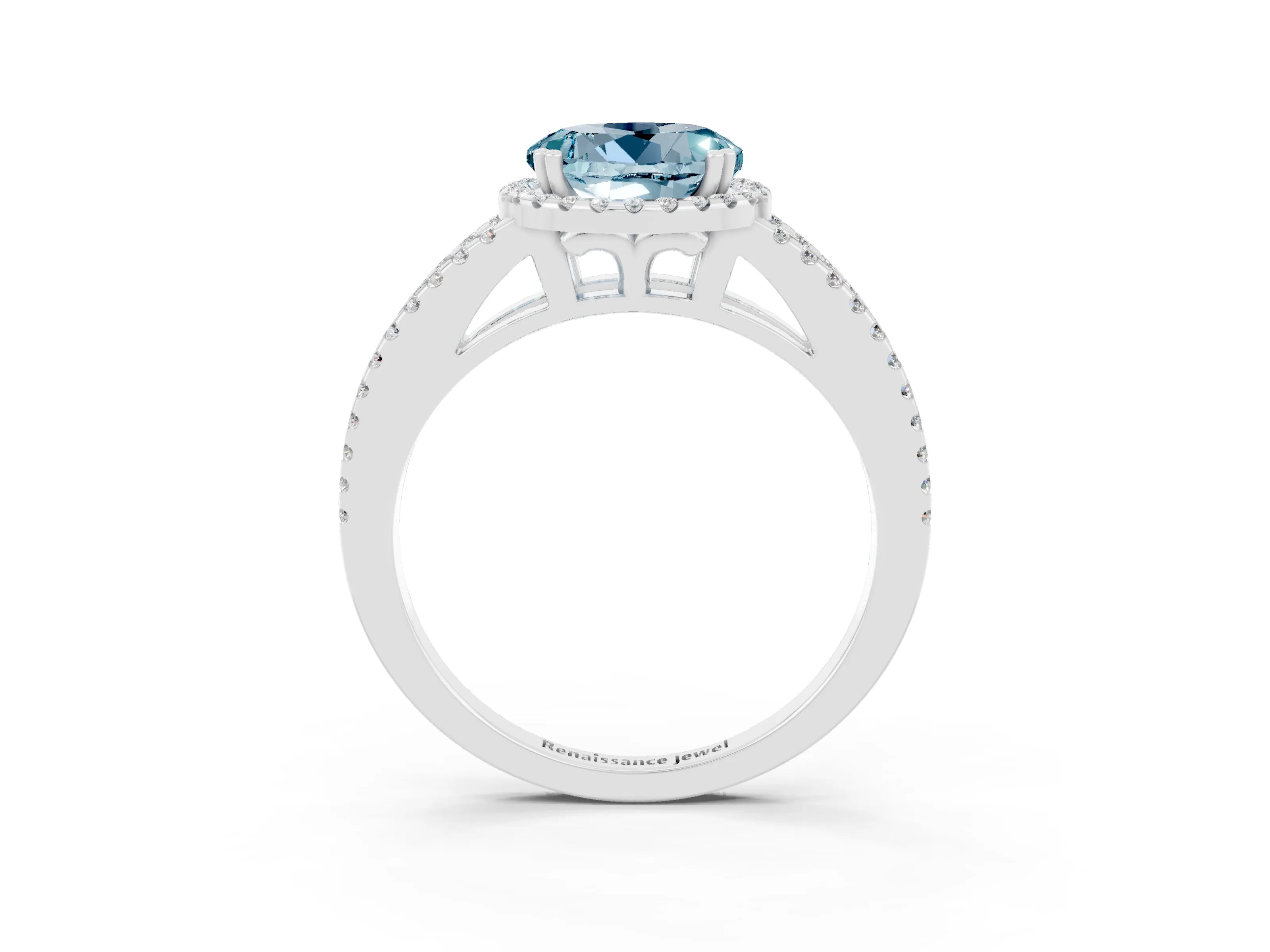 White gold Round Cut Aquamarine Halo Split Shank Engagement Ring_15