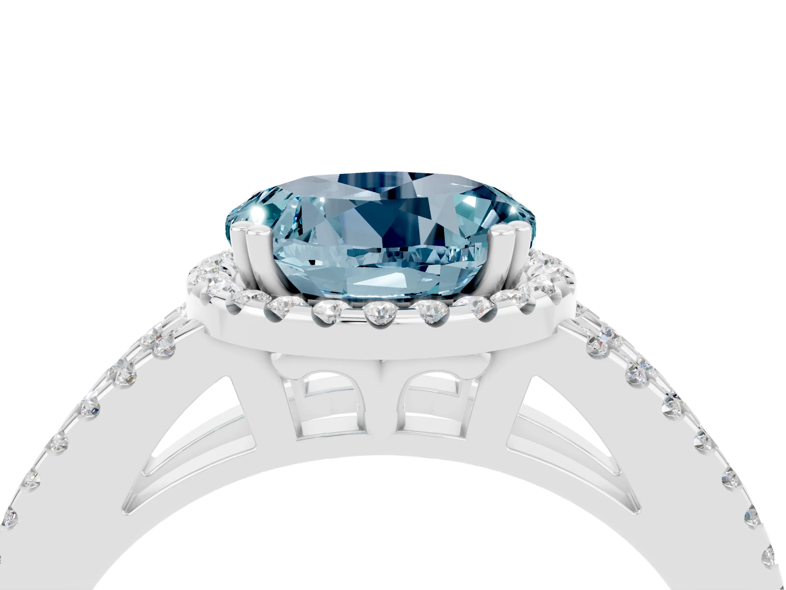 White gold Round Cut Aquamarine Halo Split Shank Engagement Ring_16