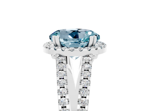 White gold Round Cut Aquamarine Halo Split Shank Engagement Ring_17