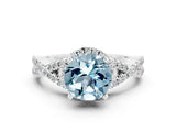 White gold Round Cut Aquamarine Halo Twist Band Solitaire Prong Setting Ring