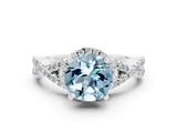White gold Round Cut Aquamarine  Halo Twist Band Solitaire Prong Setting Ring_24