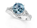 White gold Round Cut Aquamarine  Halo Twist Band Solitaire Prong Setting Ring_25