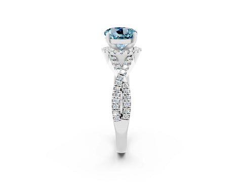 White gold Round Cut Aquamarine Halo Twist Band Solitaire Prong Setting Ring_2
