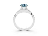 White gold Round Cut Aquamarine Halo Twist Band Solitaire Prong Setting Ring_3