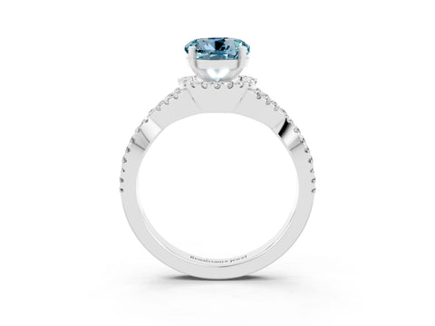 White gold Round Cut Aquamarine Halo Twist Band Solitaire Prong Setting Ring_3