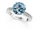 White gold Round Cut Aquamarine Milgrain Pavé Engagement Ring with Four-Prong Setting_1