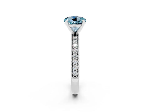 White gold Round Cut Aquamarine Milgrain Pavé Engagement Ring with Four-Prong Setting_2