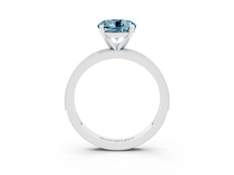 White gold Round Cut Aquamarine Milgrain Pavé Engagement Ring with Four-Prong Setting_3
