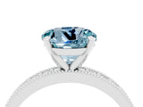 White gold Round Cut Aquamarine Milgrain Pavé Engagement Ring with Four-Prong Setting_4
