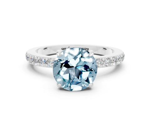 White gold Round Cut Aquamarine Pavé Engagement Ring with Round  Accents and Prong Setting_24