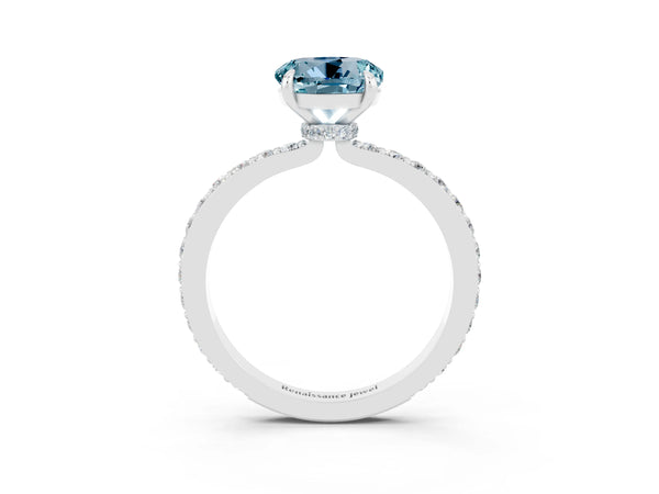Platinum Round Cut Aquamarine Pavé Engagement Ring with Round  Accents and Prong Setting