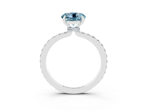 White gold Round Cut Aquamarine Pavé Engagement Ring with Round  Accents and Prong Setting_27
