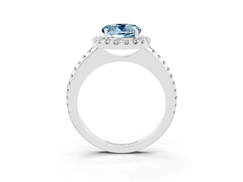 White gold Round Cut Aquamarine Pavé Halo Ring with Four-Prong Setting_15