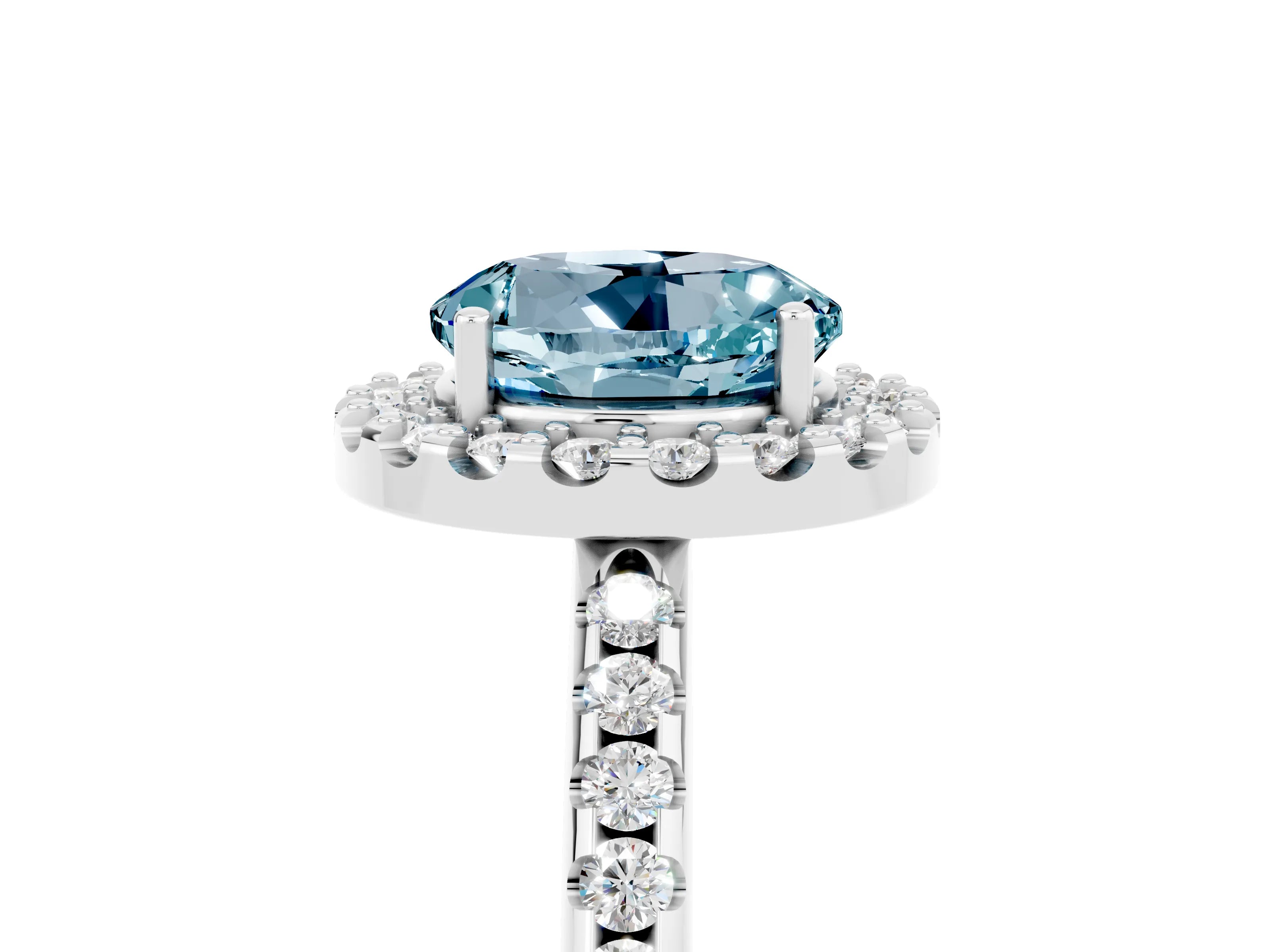 White gold Round Cut Aquamarine Pavé Halo Ring with Four-Prong Setting_17