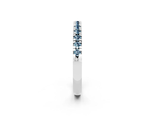 White Gold Round Aquamarine Thin Pave Half Eternity Wedding Band