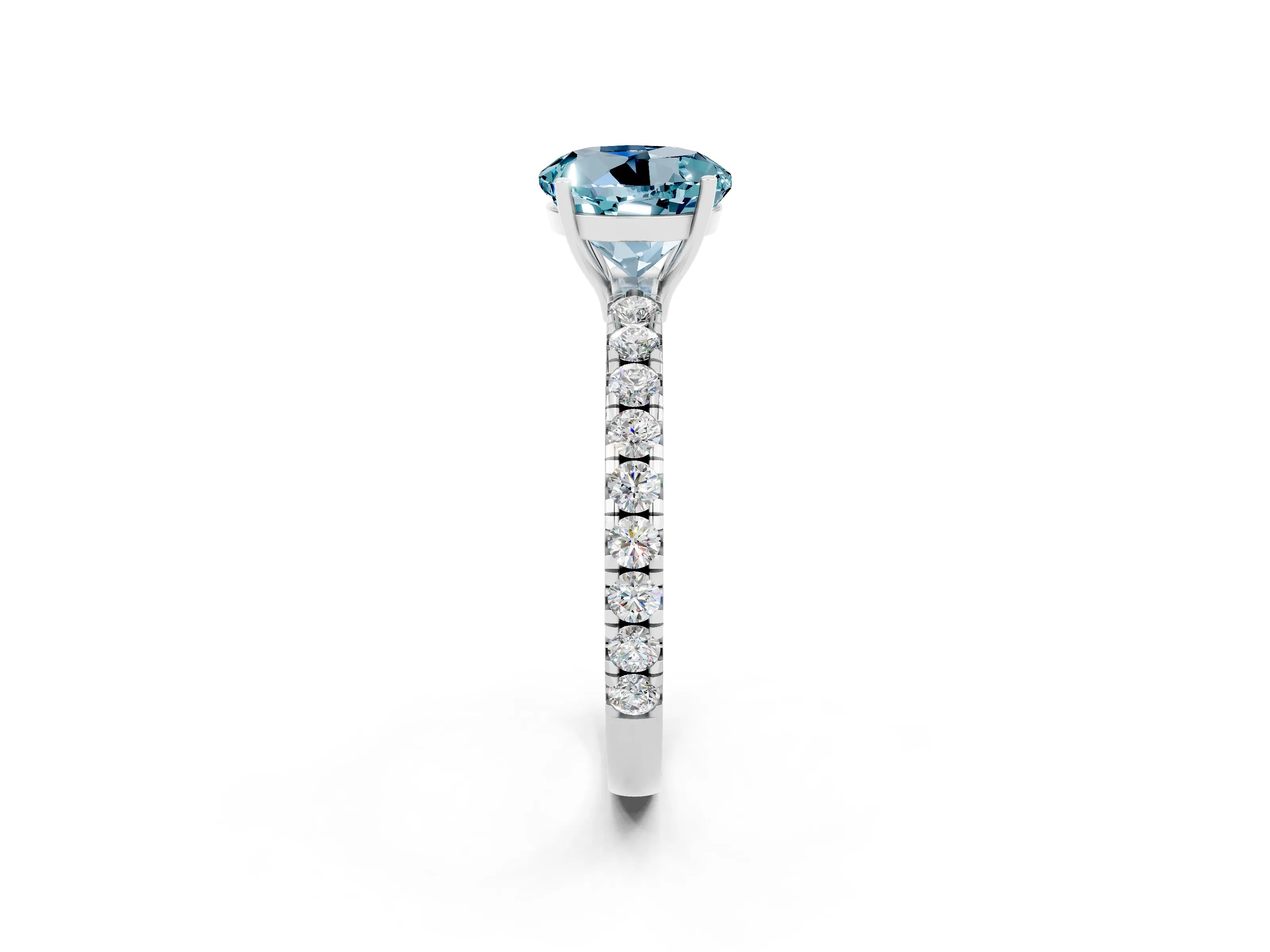 White gold Round Cut Aquamarine Pavé Solitaire Engagement Ring with Four-Prong Setting_14