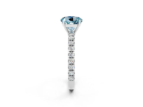 White gold Round Cut Aquamarine Pavé Solitaire Engagement Ring with Four-Prong Setting_14