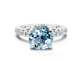 White gold Round Cut Aquamarine Pavé Solitaire Ring with Round Band and Prong Setting_36