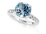 White gold Round Cut Aquamarine Pavé Solitaire Ring with Round Band and Prong Setting_37