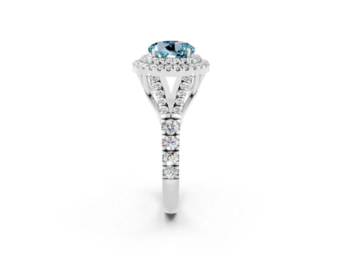 White gold Round Cut Aquamarine Pavé Split Shank Double Halo Engagement Ring_2