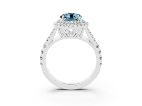 White gold Round Cut Aquamarine Pavé Split Shank Double Halo Engagement Ring_3