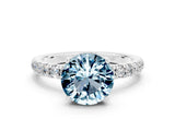 White gold Round Cut Aquamarine Pave Band Solitaire Ring with Four-Prong Setting_24