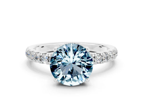 White gold Round Cut Aquamarine Pave Band Solitaire Ring with Four-Prong Setting_24