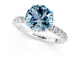 White gold Round Cut Aquamarine Pave Band Solitaire Ring with Four-Prong Setting_25
