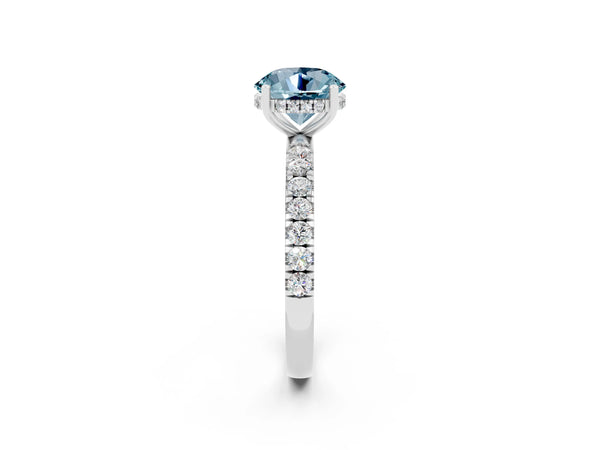 White gold Round Cut Aquamarine Pave Band Solitaire Ring with Round  and Prong Setting