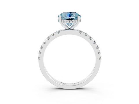 White gold Round Cut Aquamarine Pave Band Solitaire Ring with Four-Prong Setting_27