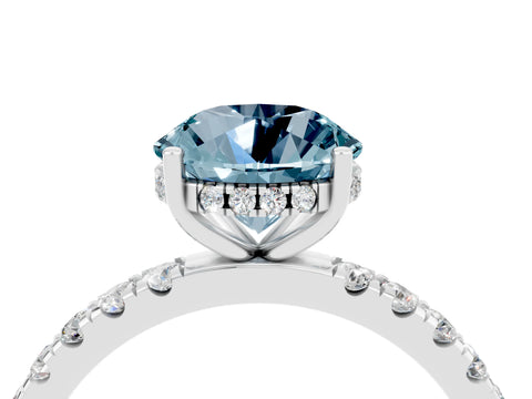 White gold Round Cut Aquamarine Pave Band Solitaire Ring with Four-Prong Setting_28