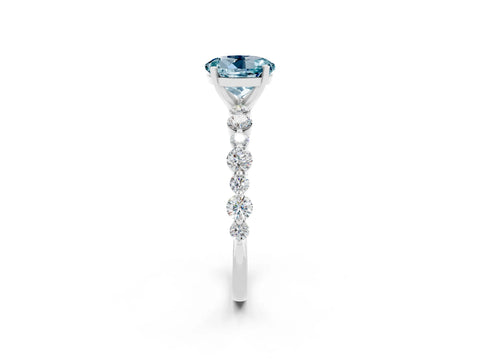 White gold Round Cut Aquamarine Prong Set Engagement Ring with Pavé Band_2