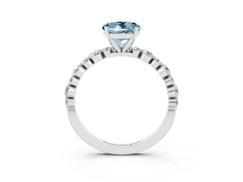 White gold Round Cut Aquamarine Prong Set Engagement Ring with Pavé Band_3