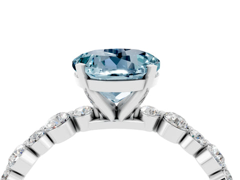 White gold Round Cut Aquamarine Prong Set Engagement Ring with Pavé Band_4