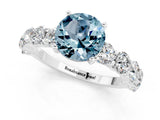 White gold Round Cut Aquamarine Prong Setting with Side Stones on a Pave Band_1