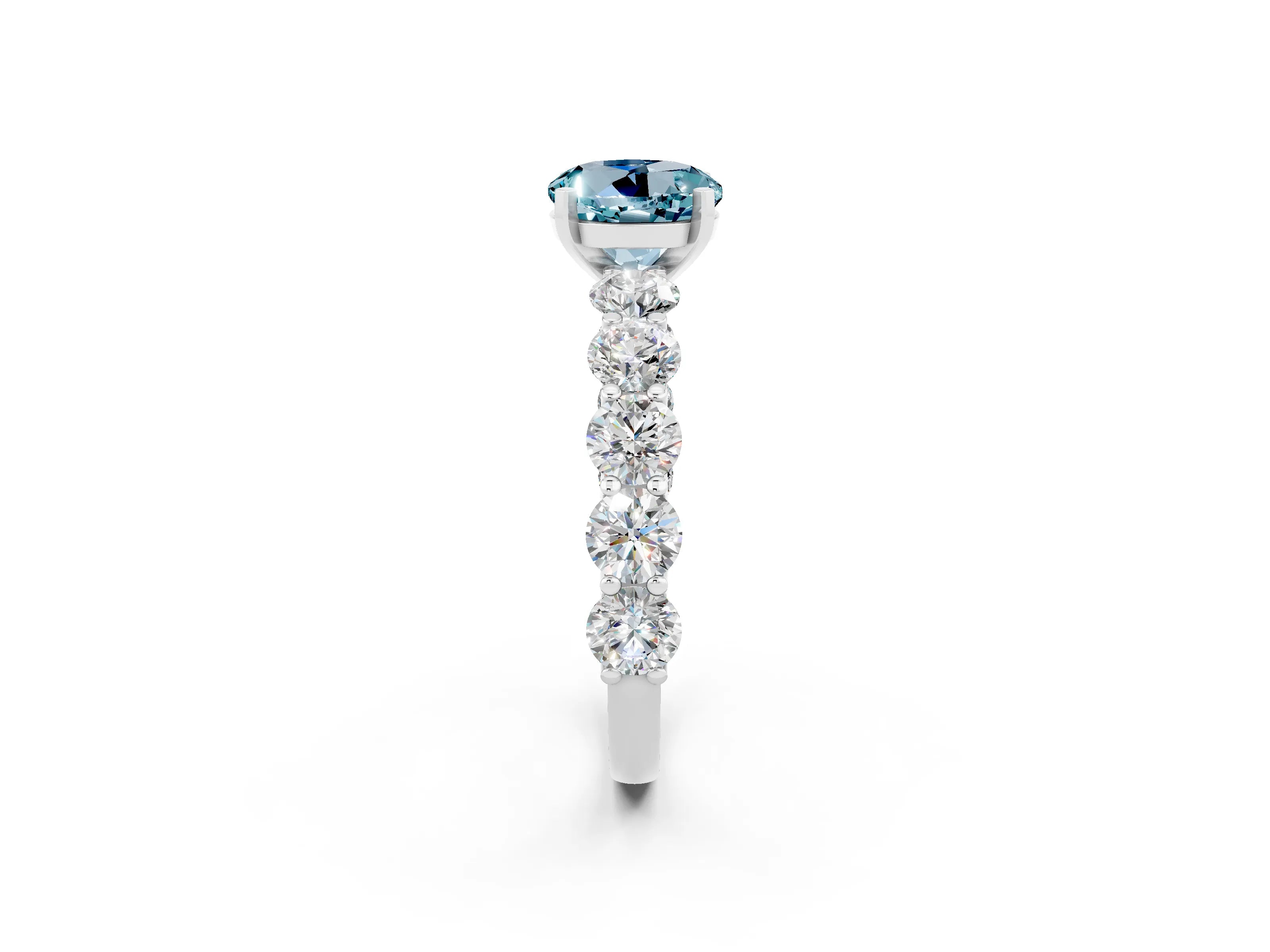 White gold Round Cut Aquamarine Prong Setting with Side Stones on a Pave Band_2